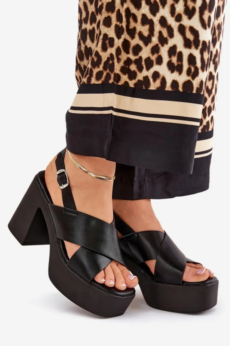 Clearance Sandały Damskie Na Słupku I Platformie Z Eko Skóry Czarne Annavin Damskie Sandały Na Słupku|Sandały Na Obcasie