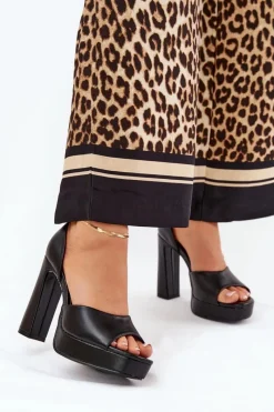 Discount Boto Sandały Damskie Na Słupku I Platformie Eko Skórzane Czarne Lomman Czarny