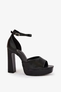 Discount Boto Sandały Damskie Na Słupku I Platformie Eko Skórzane Czarne Lomman Czarny