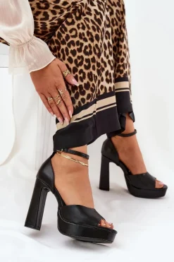 Discount Boto Sandały Damskie Na Słupku I Platformie Eko Skórzane Czarne Lomman Czarny