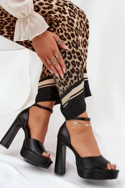 Discount Boto Sandały Damskie Na Słupku I Platformie Eko Skórzane Czarne Lomman Czarny