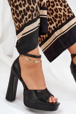 Discount Boto Sandały Damskie Na Słupku I Platformie Eko Skórzane Czarne Lomman Czarny