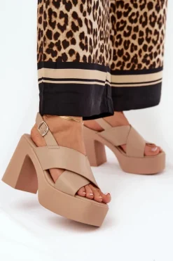 Sandały Na Słupku|Sandały Na Obcasie>Boto Sandały Damskie Na Słupku I Platformie Z Eko Skóry Khaki Annavin