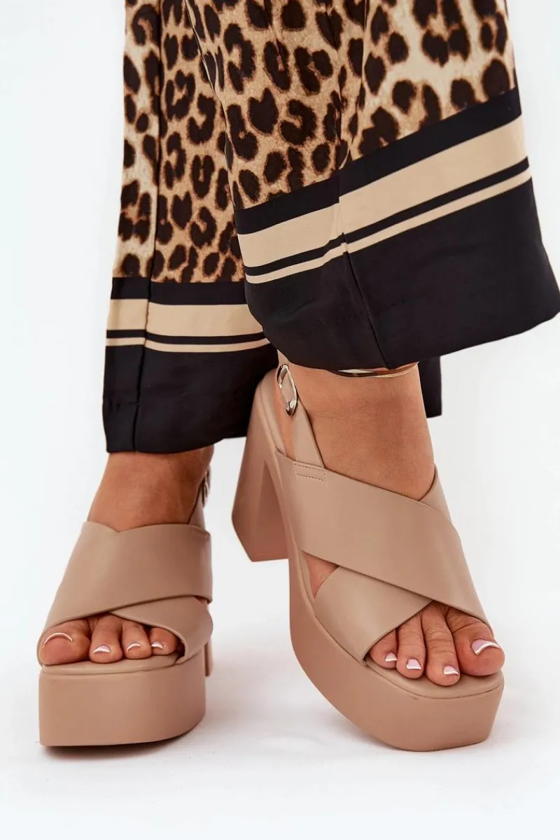 Sandały Na Słupku|Sandały Na Obcasie>Boto Sandały Damskie Na Słupku I Platformie Z Eko Skóry Khaki Annavin