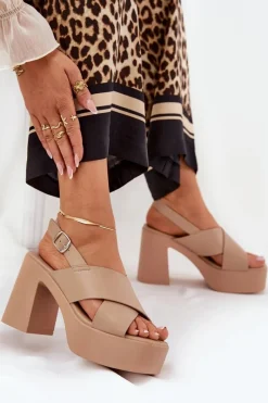 Sandały Na Słupku|Sandały Na Obcasie><noscript><img width=