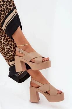 Sandały Na Słupku|Sandały Na Obcasie><noscript><img width=