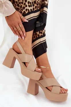 Sandały Na Słupku|Sandały Na Obcasie><noscript><img width=