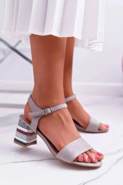 Best Sandały Damskie Na Słupku Kolorowy Obcas Szare Niente Damskie Sandały Na Obcasie