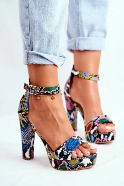 Sandały Na Obcasie>Boto Sandały Damskie Na Słupku Kolorowe Wężowe Figaro