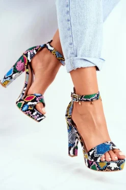 Sandały Na Obcasie>Boto Sandały Damskie Na Słupku Kolorowe Wężowe Figaro
