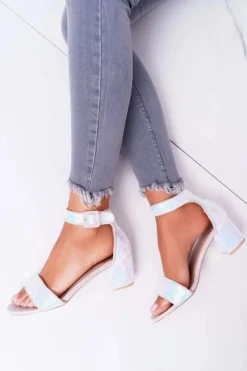 Boto Sandały Damskie Na Słupku Lu Boo Opalizujące Cekiny Różowe Tindal