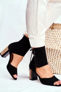 Sandały Na Obcasie>Maciejka Sandały Damskie Na Słupku Czarne Zamszowe 04122-01