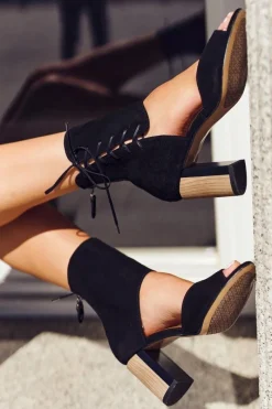 Sandały Na Obcasie>Maciejka Sandały Damskie Na Słupku Czarne Zamszowe 04122-01