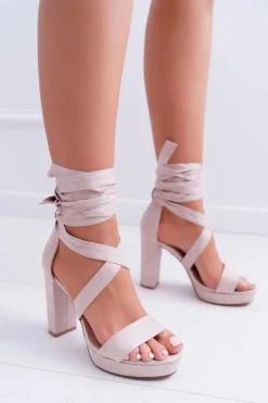 Boto Sandały Damskie Na Słupku Platforma Wiązane Beżowe LaFiesta