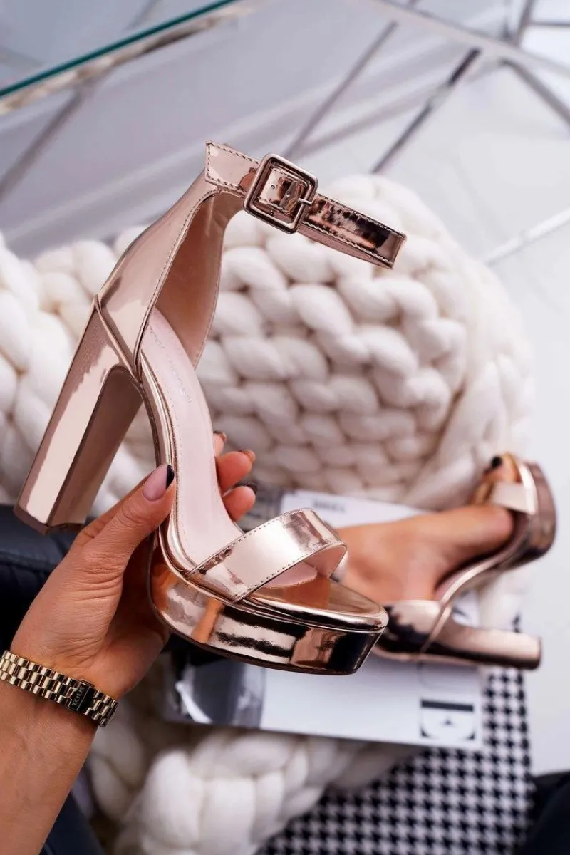 Best Boto Sandały Damskie Na Słupku Platforma Różowe Złoto Huran