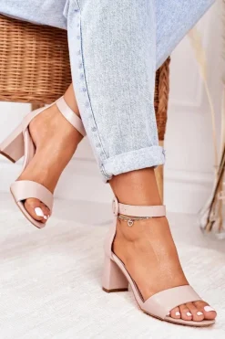 Best Sandały Damskie Na Słupku Pudrowy Róż Lexi Damskie Sandały Na Słupku|Sandały Na Obcasie