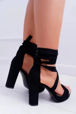 Sale Boto Sandały Damskie Na Słupku Platforma Wiązane Czarne LaFiesta