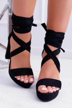 Sale Boto Sandały Damskie Na Słupku Platforma Wiązane Czarne LaFiesta