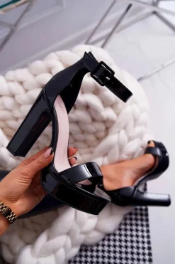 Best Sandały Damskie Na Słupku Platforma Czarne Huran Damskie Sandały Na Obcasie