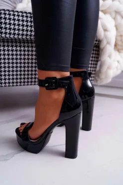 Best Sandały Damskie Na Słupku Platforma Czarne Huran Damskie Sandały Na Obcasie