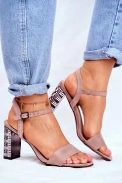 New Sandały Damskie Na Słupku Różowe Barski Baskila Damskie Sandały Na Obcasie