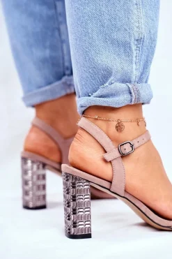 New Sandały Damskie Na Słupku Różowe Barski Baskila Damskie Sandały Na Obcasie