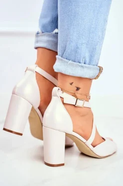 Sandały Na Obcasie>Buty Sergio Leone Sandały Damskie Na Słupku Sergio Leone Beżowa Perła SK865