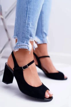 Sandały Na Obcasie>Buty Sergio Leone Sandały Damskie Na Słupku Sergio Leone SK808 Czarne Dali