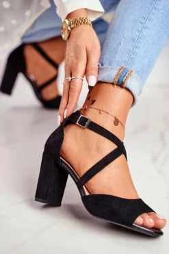 Sandały Na Obcasie>Buty Sergio Leone Sandały Damskie Na Słupku Sergio Leone Czarne SK865