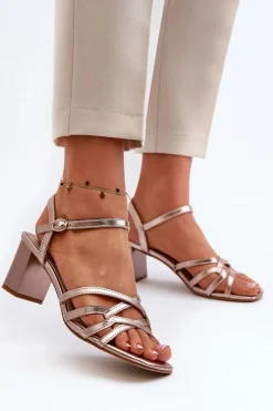 Sandały Na Słupku|Sandały Na Obcasie>Buty Sergio Leone Sandały Damskie Na Słupku Sergio Leone SK065 Złote