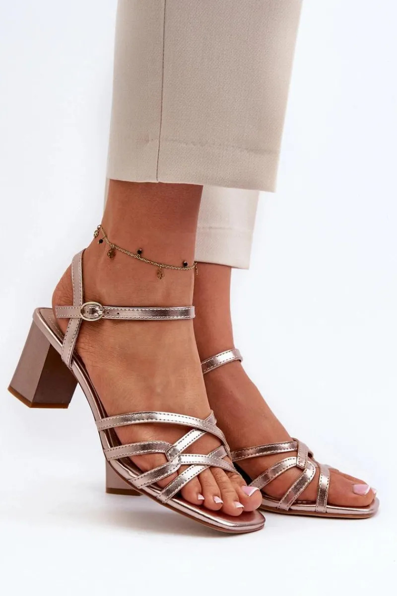 Sandały Na Słupku|Sandały Na Obcasie>Buty Sergio Leone Sandały Damskie Na Słupku Sergio Leone SK065 Złote