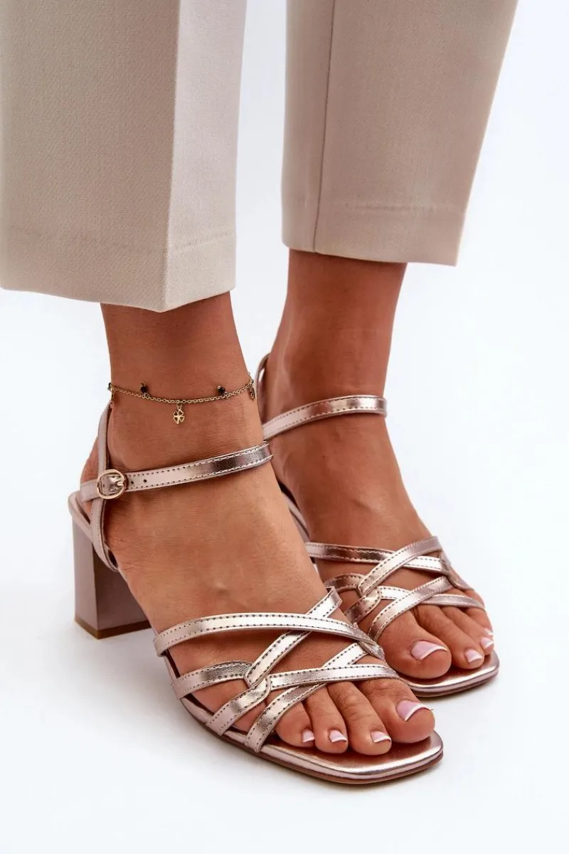 Sandały Na Słupku|Sandały Na Obcasie>Buty Sergio Leone Sandały Damskie Na Słupku Sergio Leone SK065 Złote