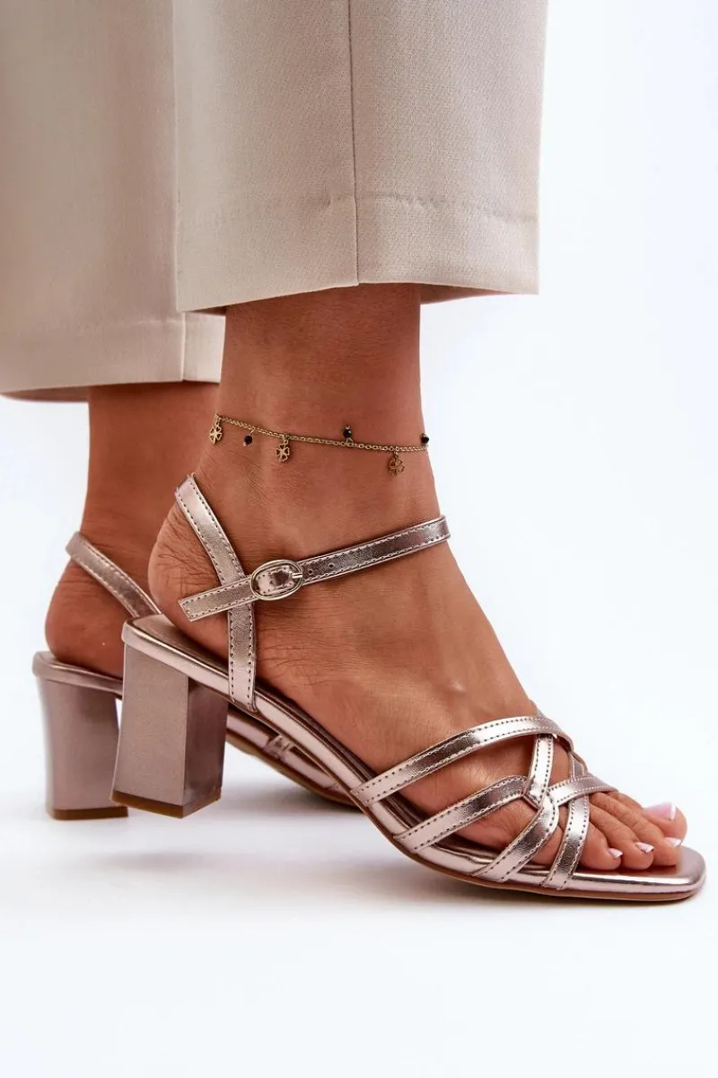 Sandały Na Słupku|Sandały Na Obcasie>Buty Sergio Leone Sandały Damskie Na Słupku Sergio Leone SK065 Złote