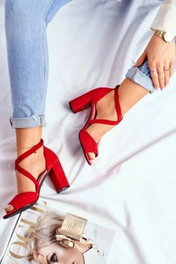 Outlet Sandały Damskie Na Słupku Sergio Leone Czerwone SK865 Damskie Sandały Na Obcasie