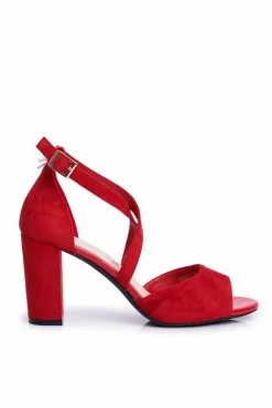 Outlet Sandały Damskie Na Słupku Sergio Leone Czerwone SK865 Damskie Sandały Na Obcasie