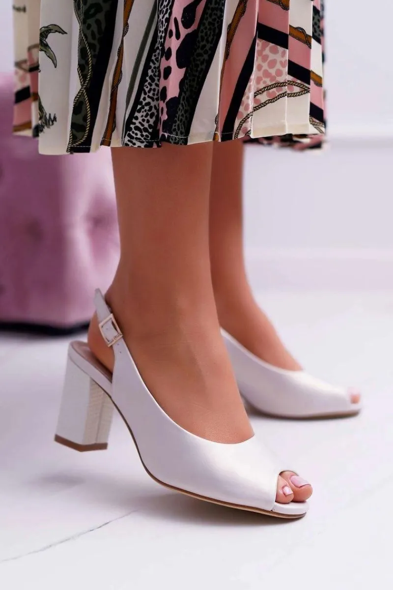 Buty Sergio Leone Sandały Damskie Na Słupku Sergio Leone SK765 Beżowa Perła Vime