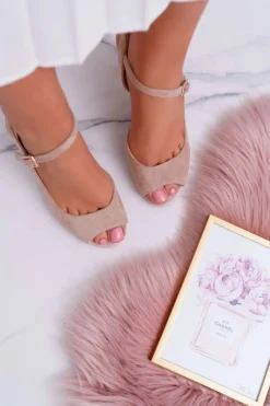 Online Sandały Damskie Na Słupku Sergio Leone SK808 Beżowe Dali Damskie Sandały Na Obcasie