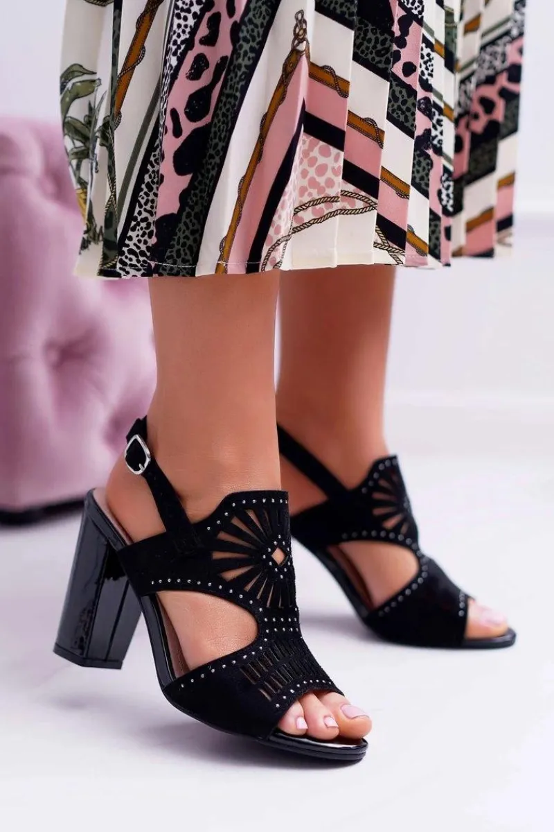 Best Buty Sergio Leone Sandały Damskie Na Słupku Sergio Leone SK852 Zamszowe Czarne Diven