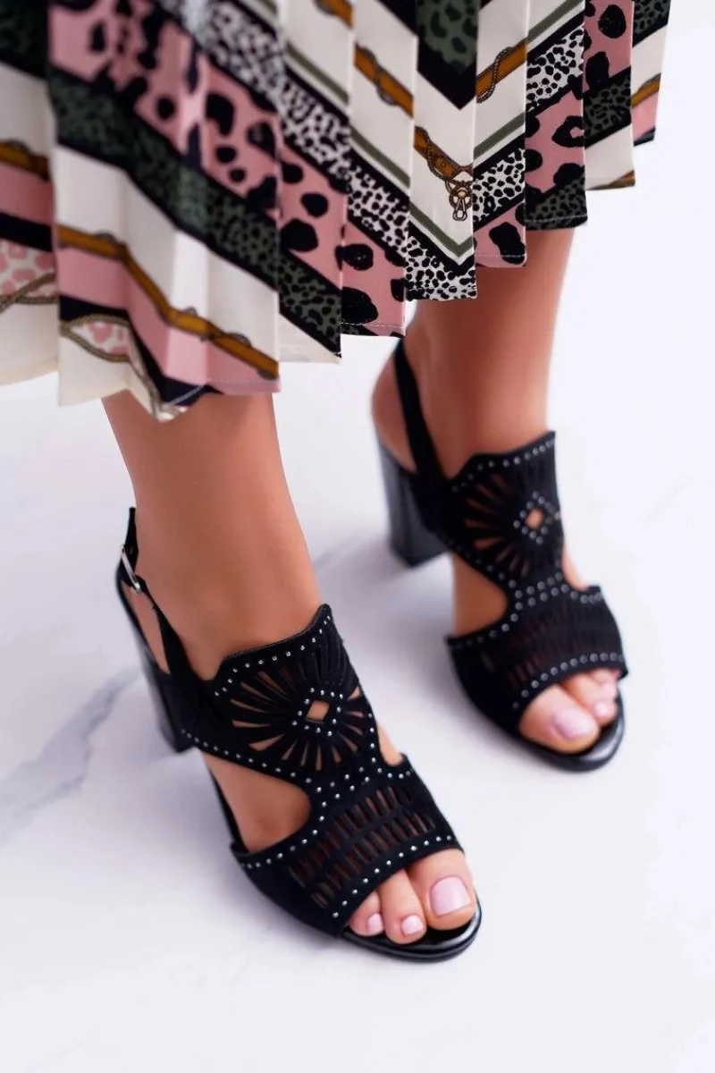 Best Buty Sergio Leone Sandały Damskie Na Słupku Sergio Leone SK852 Zamszowe Czarne Diven