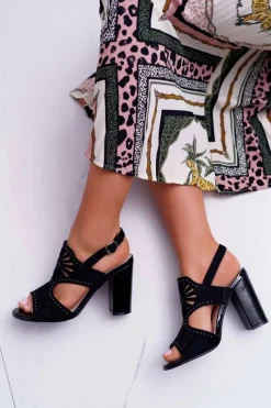 Best Buty Sergio Leone Sandały Damskie Na Słupku Sergio Leone SK852 Zamszowe Czarne Diven