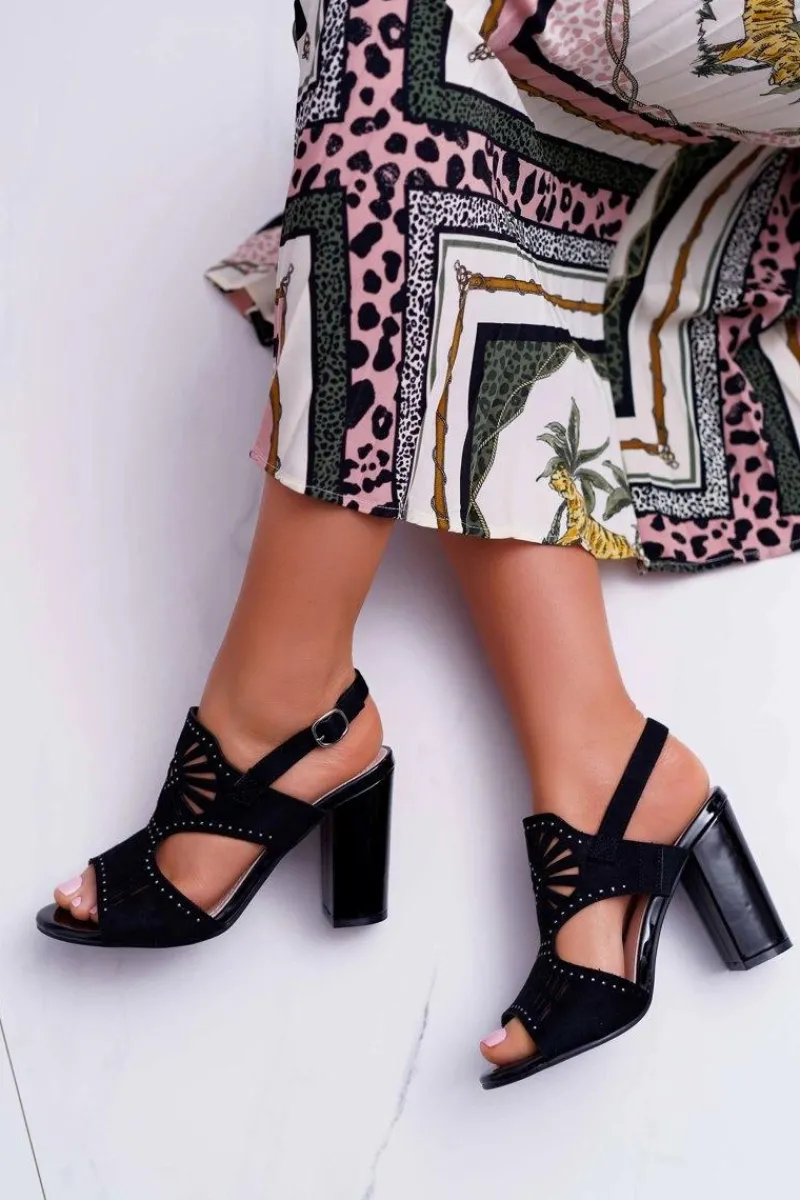 Best Buty Sergio Leone Sandały Damskie Na Słupku Sergio Leone SK852 Zamszowe Czarne Diven