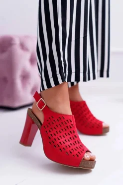 Buty Sergio Leone Sandały Damskie Na Słupku Sergio Leone SK850 Czerwone Farmona