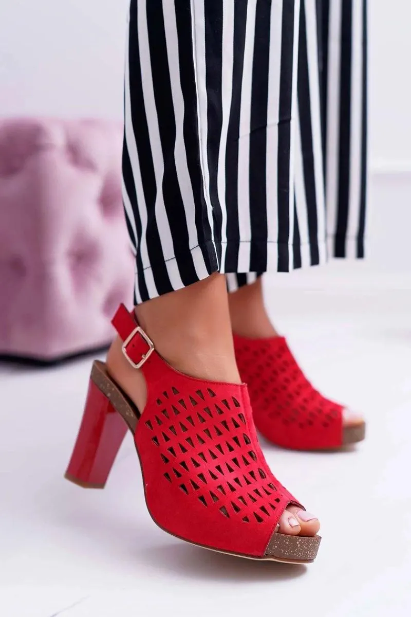 Buty Sergio Leone Sandały Damskie Na Słupku Sergio Leone SK850 Czerwone Farmona