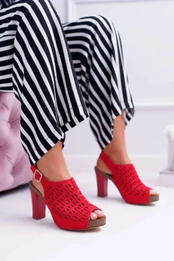 Buty Sergio Leone Sandały Damskie Na Słupku Sergio Leone SK850 Czerwone Farmona