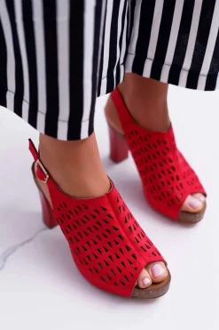 Buty Sergio Leone Sandały Damskie Na Słupku Sergio Leone SK850 Czerwone Farmona