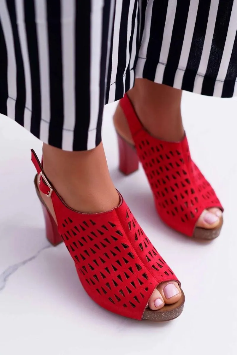 Buty Sergio Leone Sandały Damskie Na Słupku Sergio Leone SK850 Czerwone Farmona