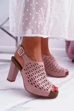 Clearance Sandały Damskie Na Słupku Sergio Leone SK850 Różowe Farmona Damskie Sandały Na Obcasie