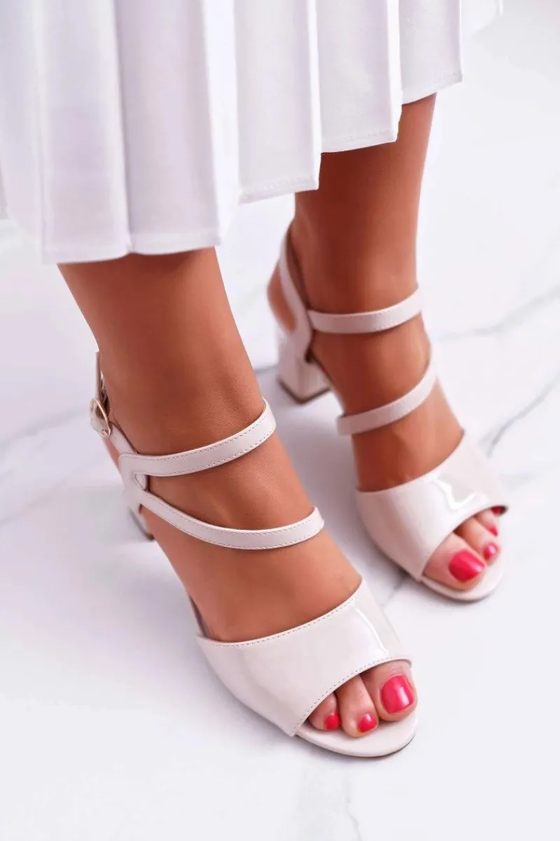 Clearance Buty Sergio Leone Sandały Damskie Na Słupku Sergio Leone SK844 Lakierowane Beżowe Tres