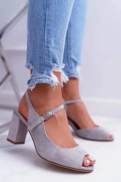 Sale Buty Sergio Leone Sandały Damskie Na Słupku Sergio Leone SK808 Szare Dali