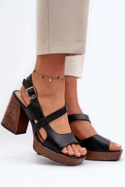 Buty Sergio Leone Sandały Damskie Na Słupku Sergio Leone SK577 Czarne